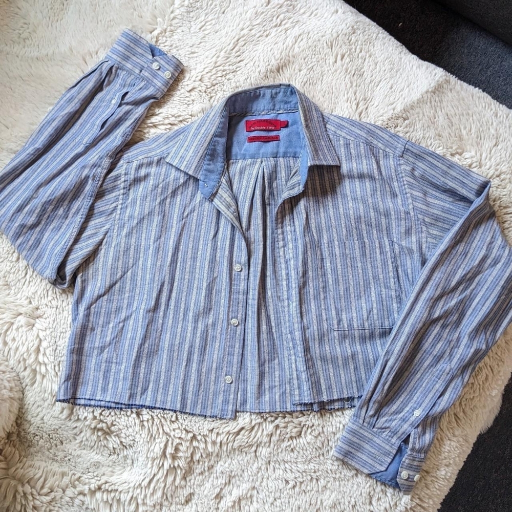 2/$25 Reworked Cropped Long Sleeve Button Down - Picture 3 of 4